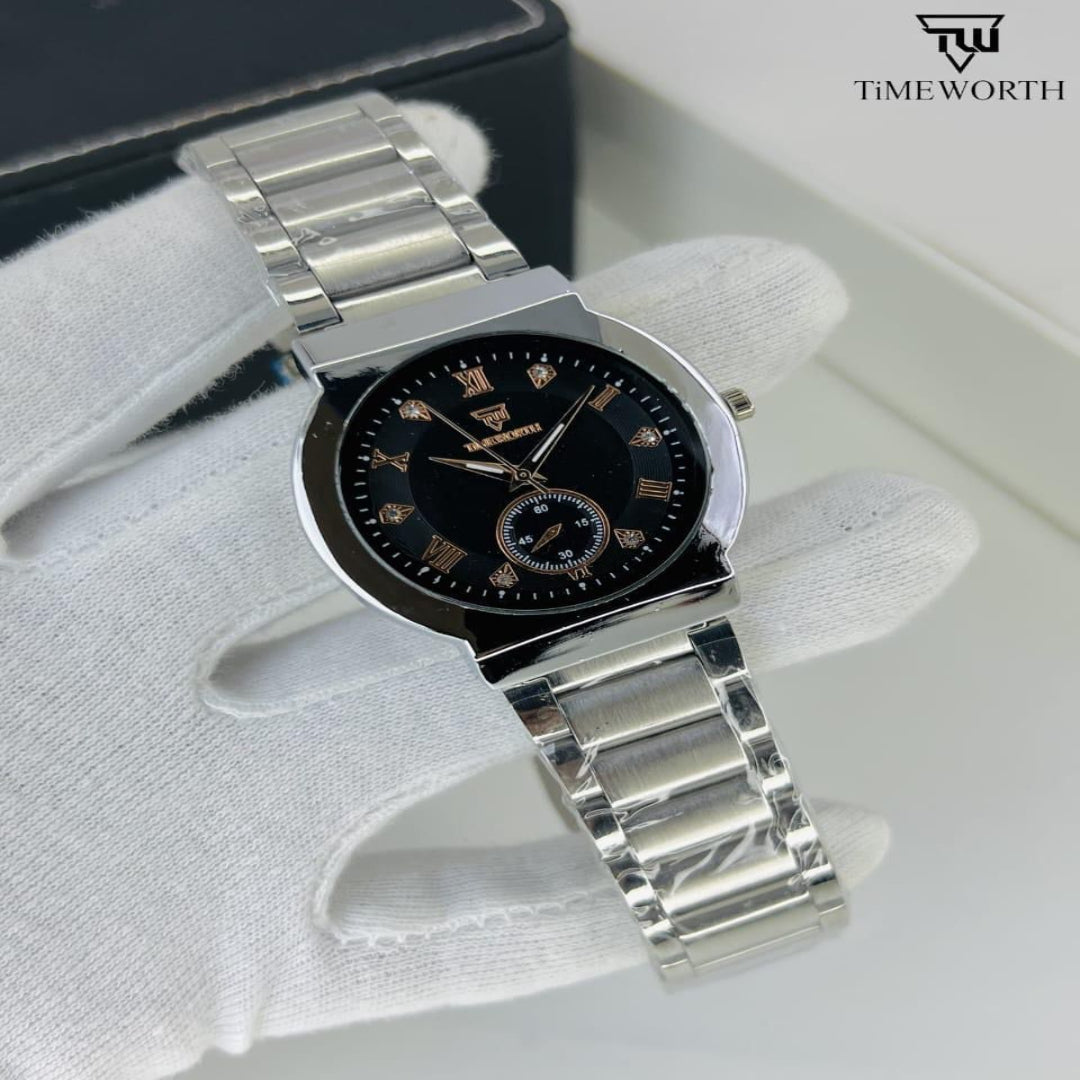 Men’s Stainless Steel Chain Strap Watch – Silver